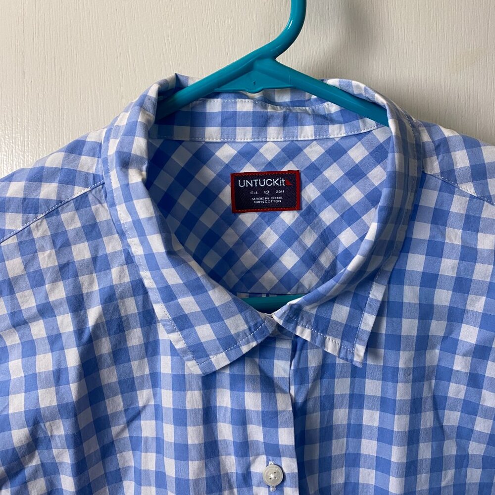 UNTUCKit Womens Blue Gingham Button Down Shirt Size 12 - Picture 4 of 9